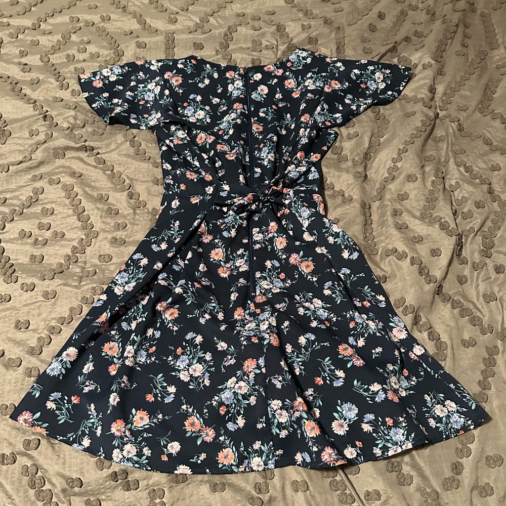 Blue Shortsleeved Floral Dress- Copper Key